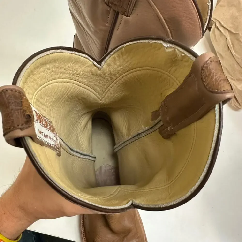 EXCELLENT Rios of Mercedes Brown Full Quill Ostrich Roper Exotic Boot 7.5 Narrow